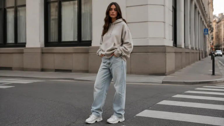 Jeans streetwear outfit with hoodie and jacket layered for 2026