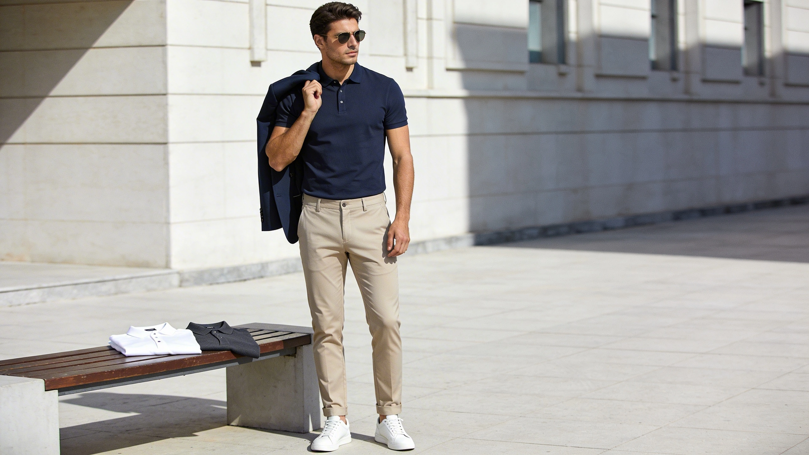 Man demonstrating how to style polo shirts in 2026 with denim and a layered jacket