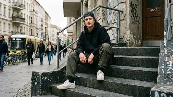 Man showing how to style shorts with a T-shirt and cap in a streetwear outfit